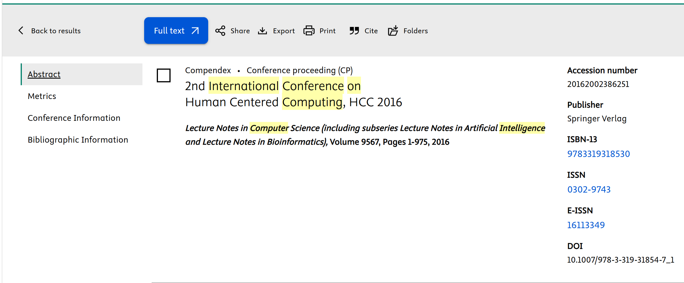 HCC 2016 EI检索